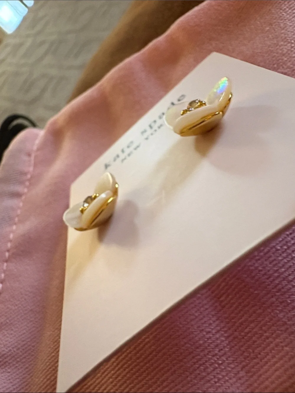 kate spade pearl white floral stud earrings with gold-tone and crystal
